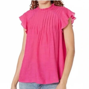 Nanette Lepore Flutter Sleeve Shirt size large ruffle neck short sleeve